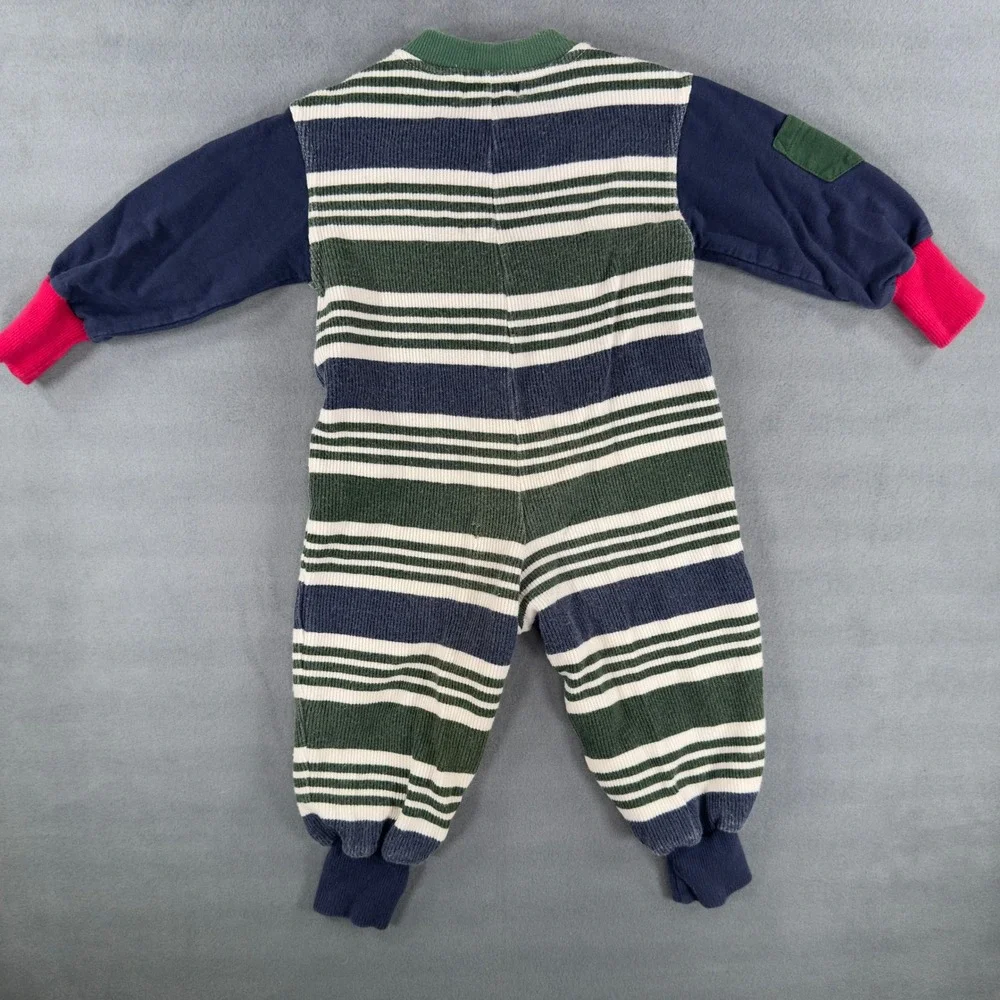 Vintage Gymboree Baby Boys Striped Ribbed Cotton Romper One Piece Small